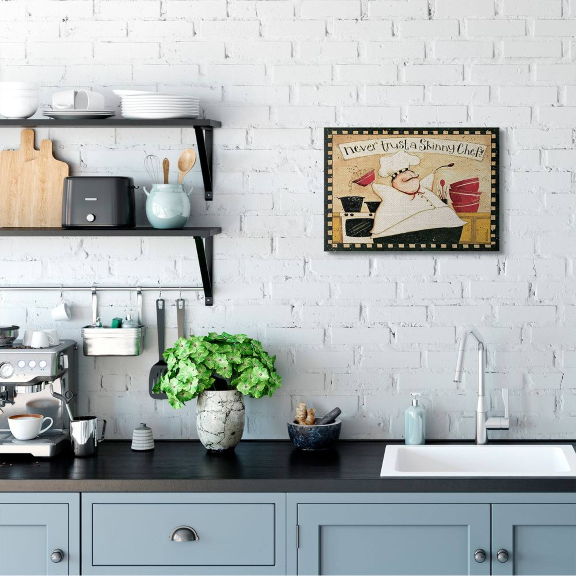 Stupell Industries Never Trust a Skinny Chef with Happy Cook Phrase Canvas Wall Art